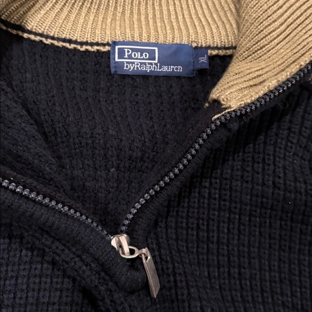 Vintage Polo Ralph Lauren Black Wool Blend 1/4 Zip Mock Neck Sweater Sz XL